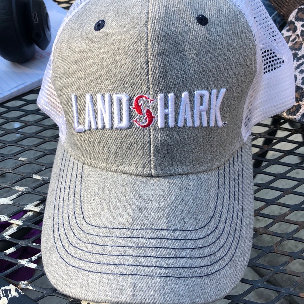 Landshark Lager Raised Embroidered Logo Gray Hat Cap SnapBack White Mesh
